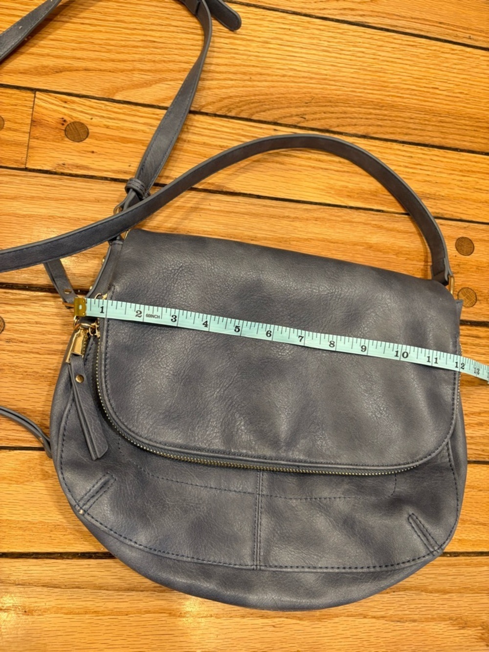 Miztique Slate Blue Vegan Leather Saddle Crossbody Purse - Picture 3 of 3